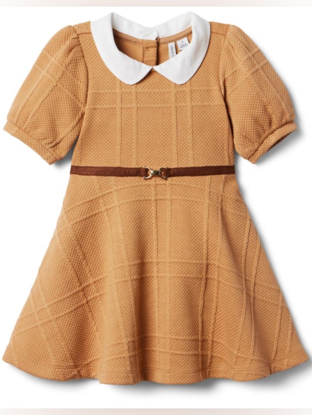 Janie and Jack Peter Pan Collar Dress Fit & Flare Belted Size 8 Tan Formal Fall